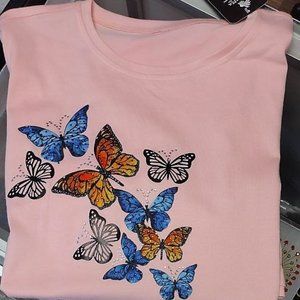 Butterflies, HANDMADE, Ladies Tee, Bling T-Shirt, Perfect Gift.